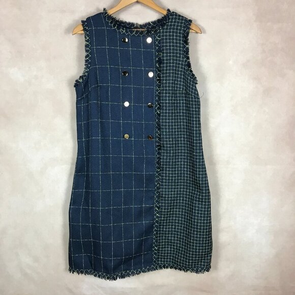JULIA JORDON Navy Tweed Grid Pattern Shift Dress NWT 14 - Picture 14 of 15
